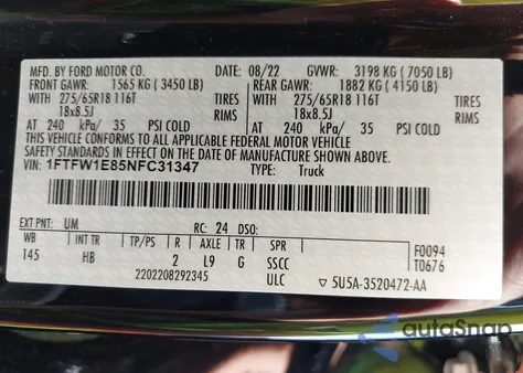 2022 Ford F-150 Lariat из США, поврежденный, VIN 1FTFW1E85NFC31347